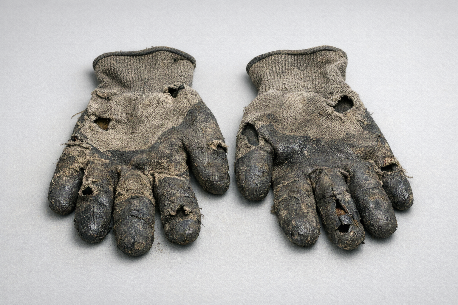 Изношенные дешевые рабочие перчатки